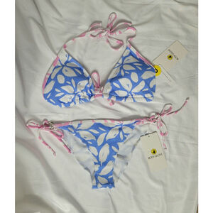 Body Glove 2 Piece Bikini Periwinkle Blue And Pink With Daisies Size Small/D NWT